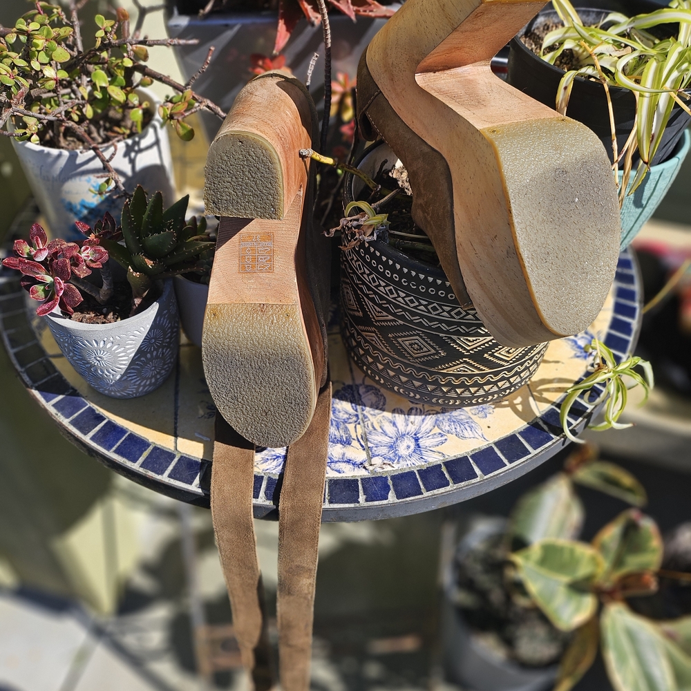 Olive Suede Platform Heels - image 4